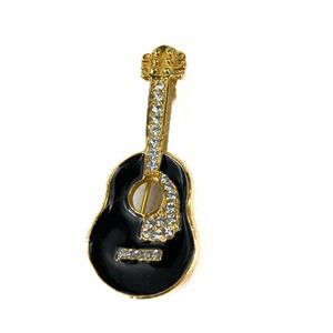 Guitar Fashion Pin with Rhinestones Painted black on goldtone metal- unsigned